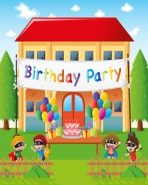 Birthday At Home virtual Group Party eCard greeting