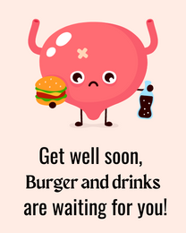 Burgers And Drinks online Funny Get Well Soon Card