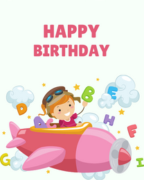 Plane Alphabets online Kids Birthday Card | Virtual Kids Birthday Ecard
