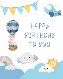 Smiling Clouds virtual Kids Birthday eCard greeting