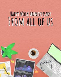 Office Table  online Work Anniversary Card | Virtual Work Anniversary Ecard