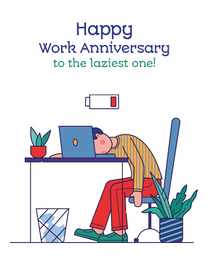 Laziest One virtual Work Anniversary eCard greeting