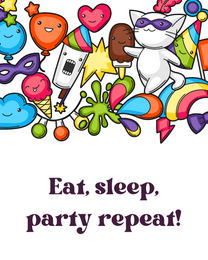 Eat Repeat online Group Party Card | Virtual Group Party Ecard