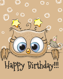 Cute Owl  virtual Birthday eCard greeting