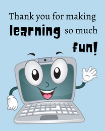 Learning Fun virtual Teacher Thank You eCard greeting