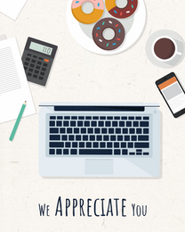 Laptop Tea online Employee Appreciation Card | Virtual Employee Appreciation Ecard