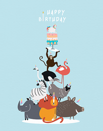 Animals Cake virtual Birthday eCard greeting