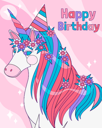Unicorn online Birthday Card