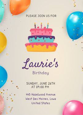 cake balloons invitation