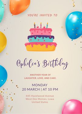 colourful cake invitation