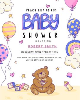 balloons teddy invitation