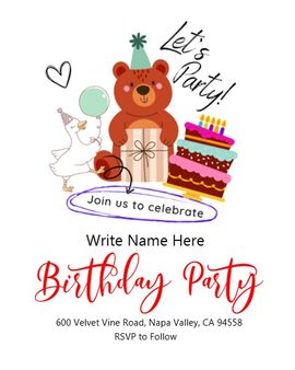 Bear And Cake Party invitation