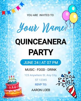 Blue Glitter Quince invitation
