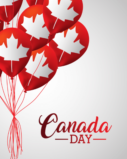 Leafy Balloons online Canada Day Card