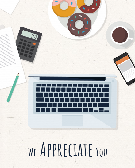 Laptop Tea online Employee Appreciation Card