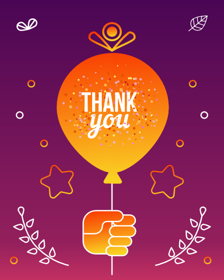 Orange Balloon online Saying Thank You Card
