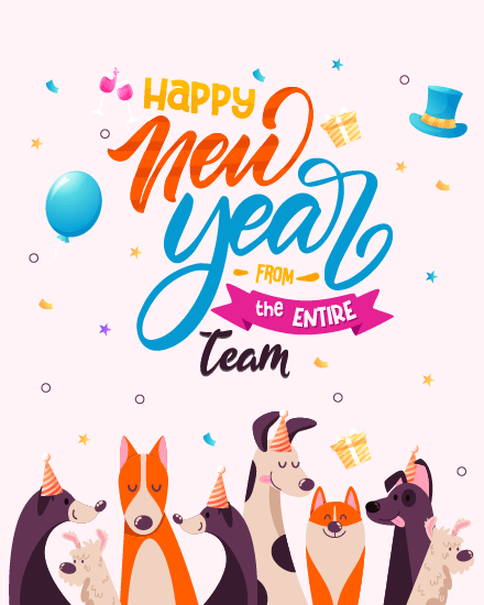 Group-of-dogs online New Year Card