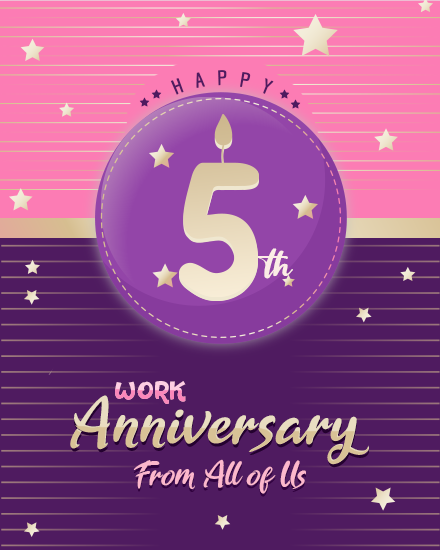 Fifth Purple online Work Anniversary Card