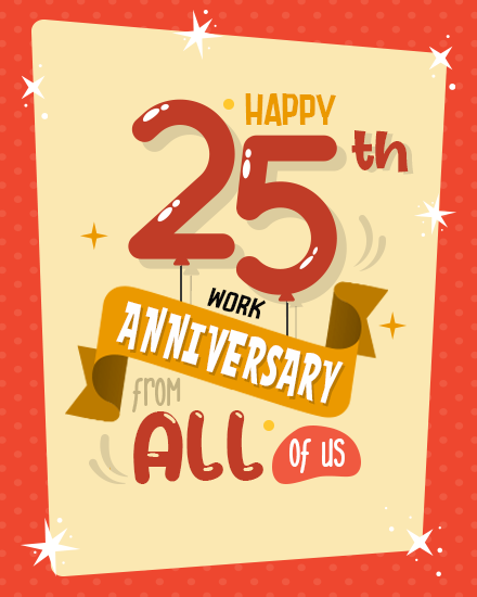 Twenty Fifth online Work Anniversary Card