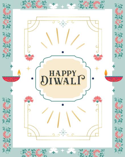 Green Pink Flowers online Diwali Card