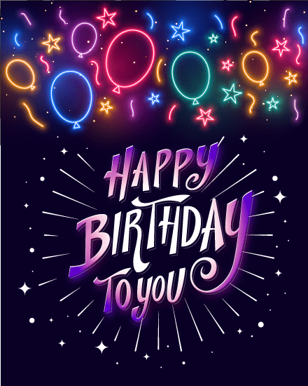 Neon Balloons online Birthday Card