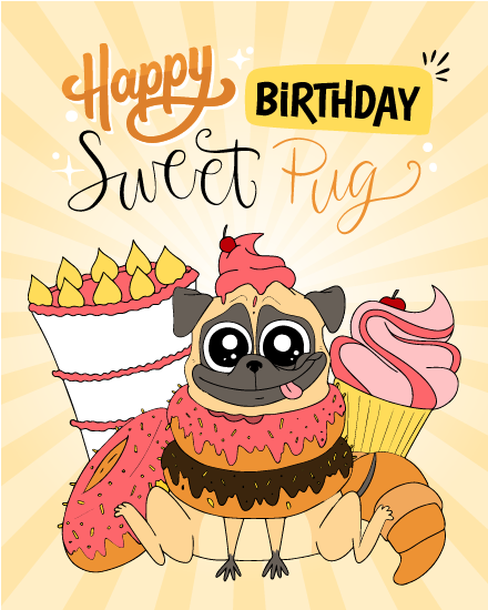 Sweet Pug online Funny Birthday Card