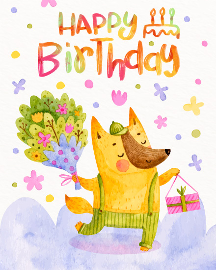 Cute Fox online Kids Birthday Card