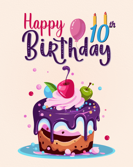 Chocolate Cake online 10th birthday Card