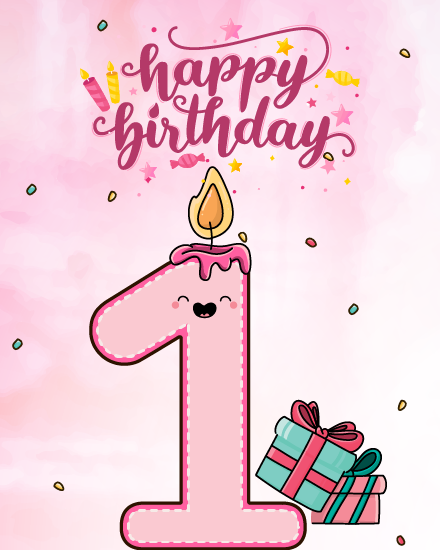 Cute Candle online 1st Birthday Card