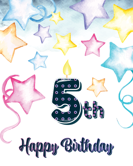 Watercolor Stars online 5th Birthday Card