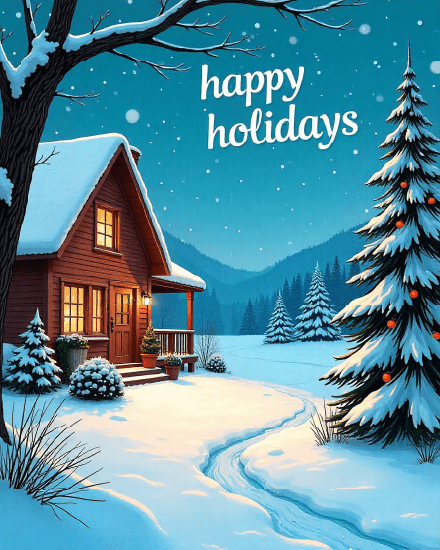 Cozy Cabin online Happy Holiday Card