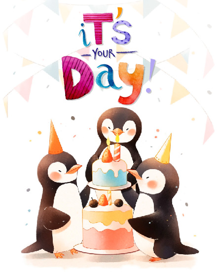 Penguins online Kids Birthday Card