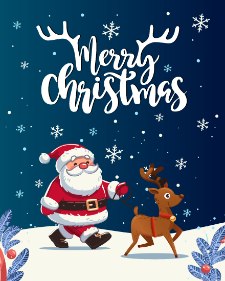 Santa Claus Reindeer online Christmas Card