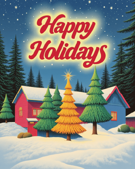 Snowy Cabin online Happy Holiday Card