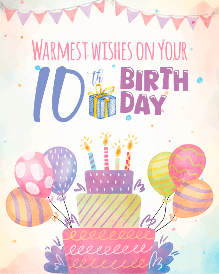 Warmest Wishes online 10th birthday Card