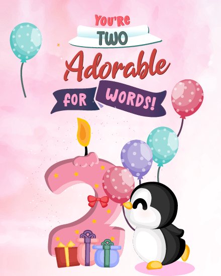 Adorable For Words online 2nd Birthday Card