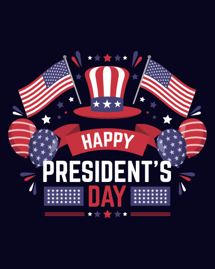 Red Blue Balloons online President Day Card