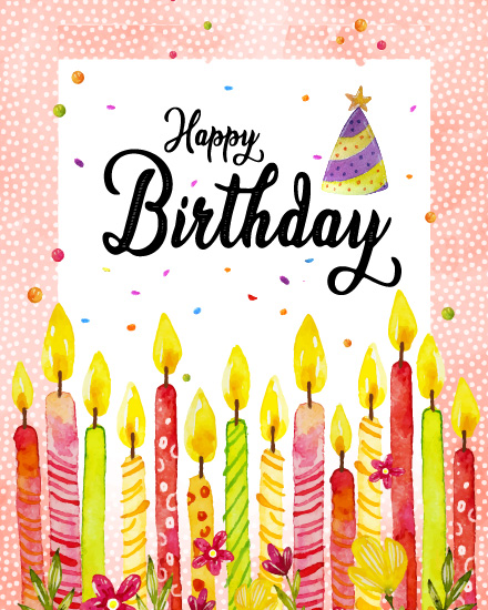 Candles Flowers online Birthday Card