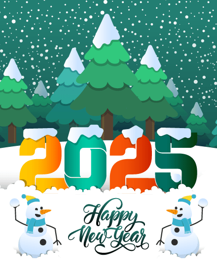 Snowman online New Year Card