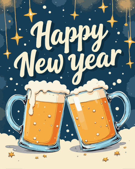 Beer Toasting online New Year Card