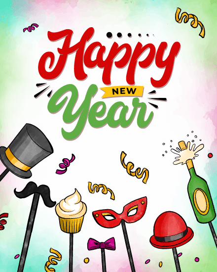 Hat Mustache online New Year Card