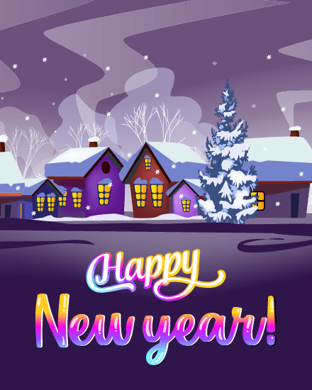 Snowy Village online New Year Card