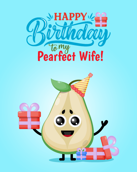 Pear Character online Wife Birthday Card