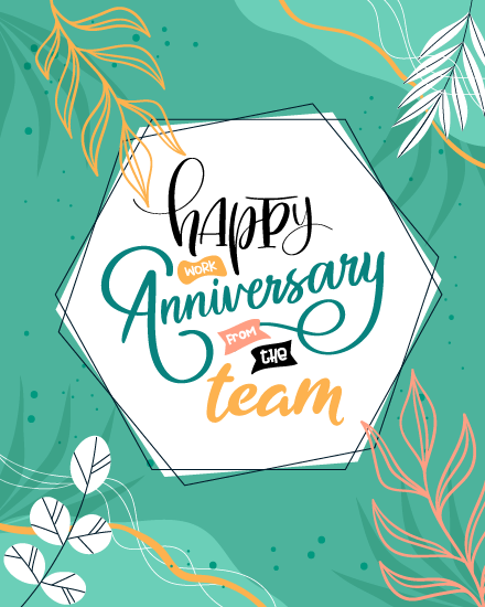 Tropical Leaves online Work Anniversary Card