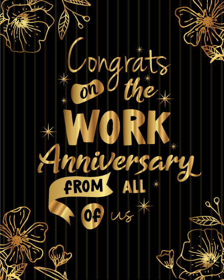 Gold Floral online Work Anniversary Card