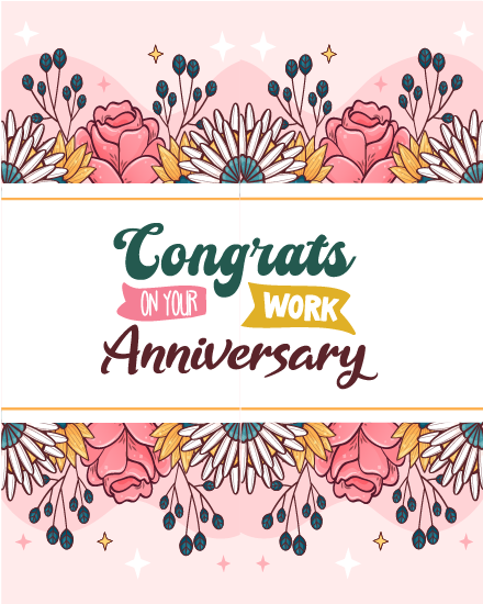 Floral Border online Work Anniversary Card