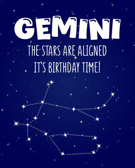 Stars online Gemini Birthday Card