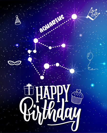 Zodiac Constellation online Aquarius Birthday Card