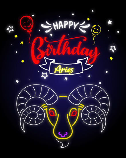 Neon Sign online Aries Birthday Card