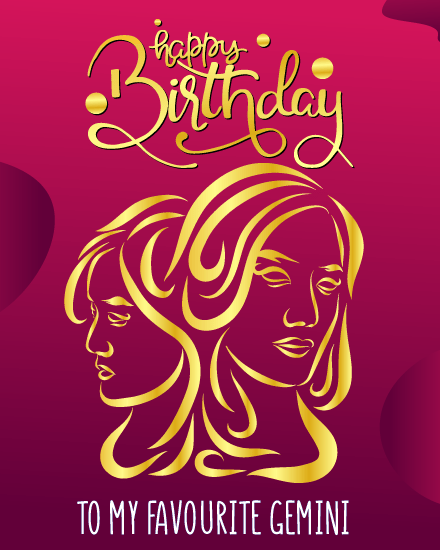 Gold Outlline online Gemini Birthday Card